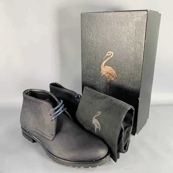 HARRYS OF LONDON Size 8 Griffen Black Nubuck Leather Lace-Up Boots